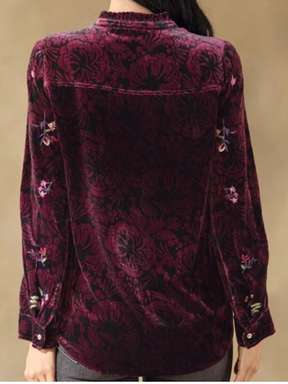 NWT Sundance Elisabeth Whimsigoth Velvet Dark Floral Embroidered Blouse Sz SX - Picture 9 of 14
